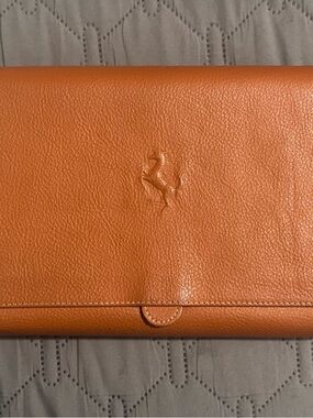 Ferrari Orange Leather Fold-Over Clutch with Embossed Horse
